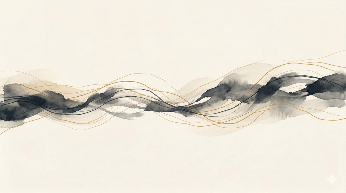 Flowing watercolor waves threaded with gold