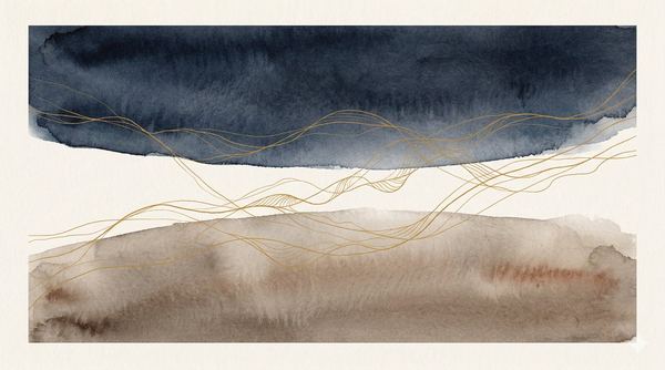 Dark sky and warm earth separated by gold threads