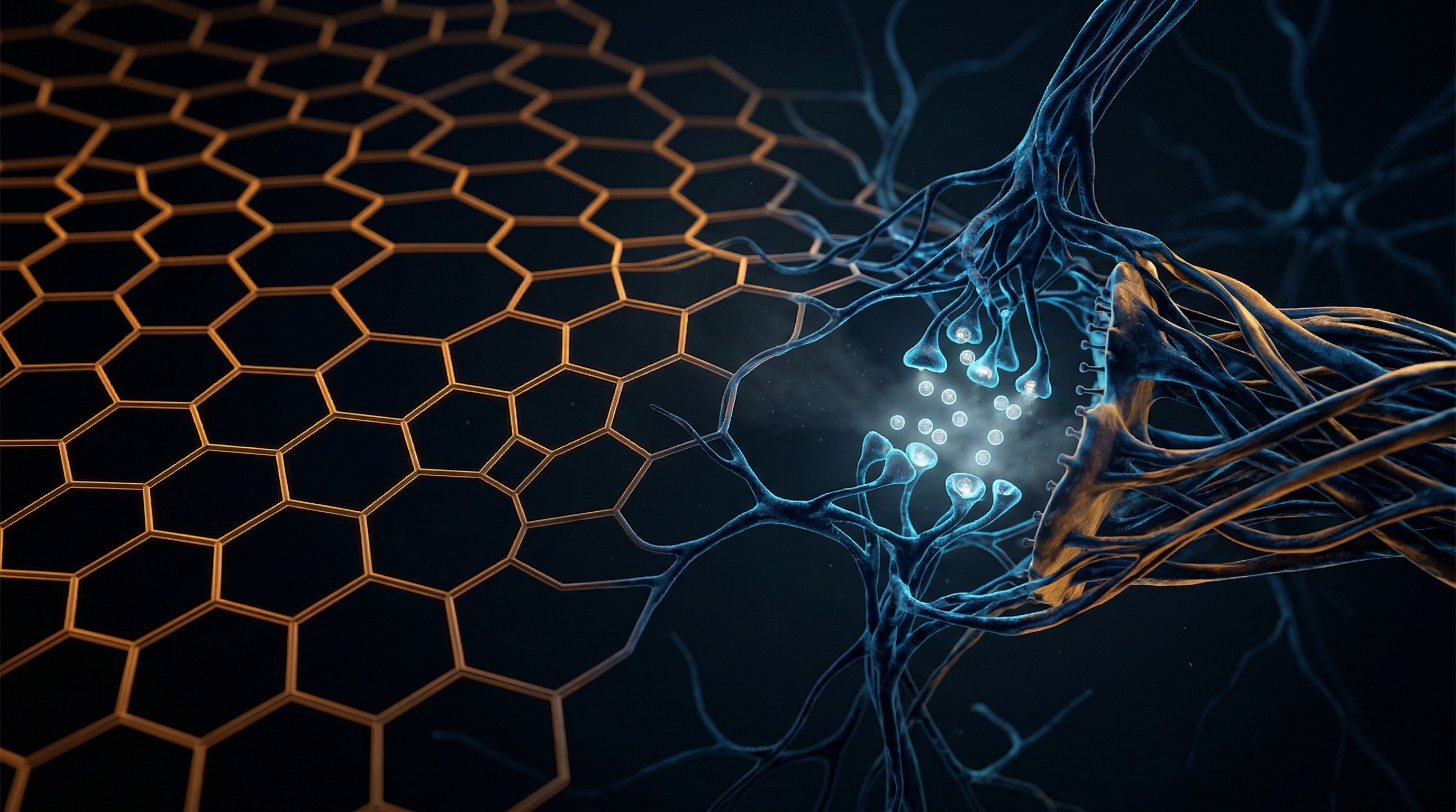 A single sheet of carbon atoms transitioning from rigid geometric lines into a pulsing organic form