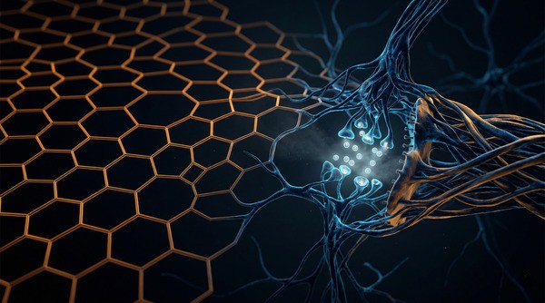A single sheet of carbon atoms transitioning from rigid geometric lines into a pulsing organic form