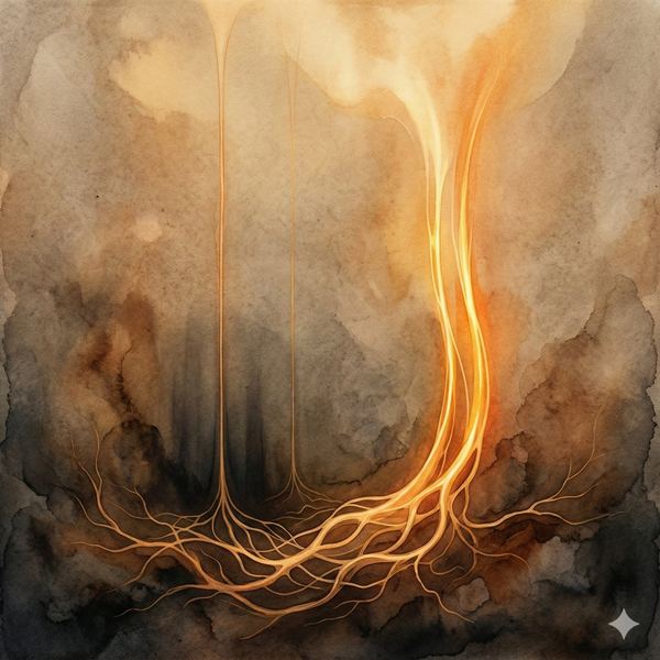 Warm light descending into earth and returning transformed