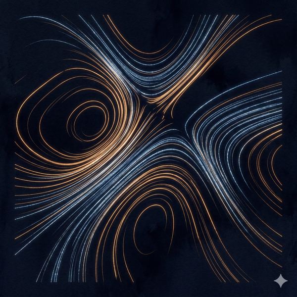 Luminous curves bending through invisible architecture