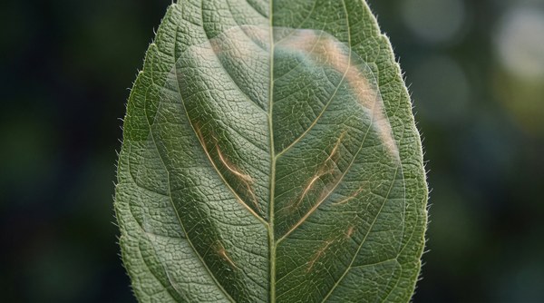 A living leaf carrying a transparent sensing film while a faint warm signal gathers inside