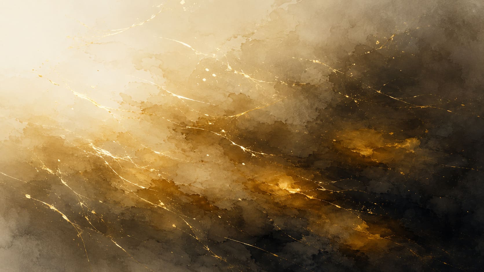A watercolor field of gold light — swift bright threads fading and cooling, a few slower, deeper pools of amber enduring